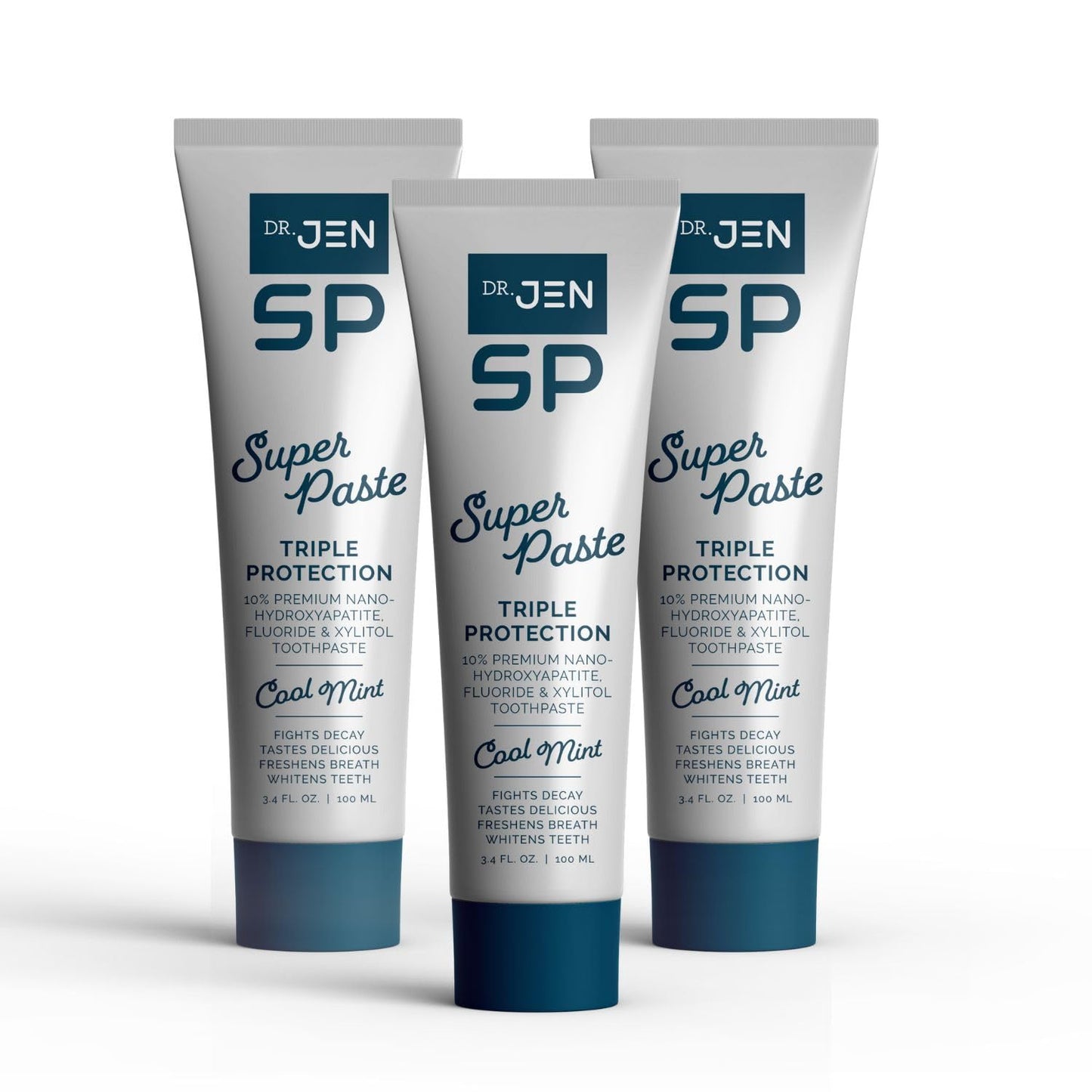 Dr. Jen Super Paste Toothpaste – Fluoride +10% Nano-Hydroxyapatite | Travel Pack 3 | Cool Mint