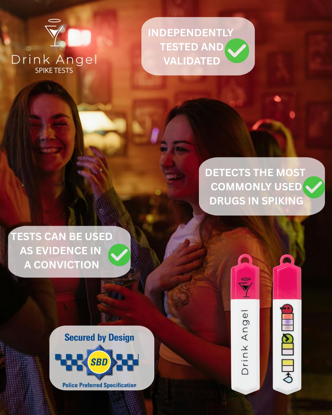 Drink Angel Spike Test Kits - 10 Pack | Discreet On-The-Go Drink Spiking Prevention (Neon Pink)