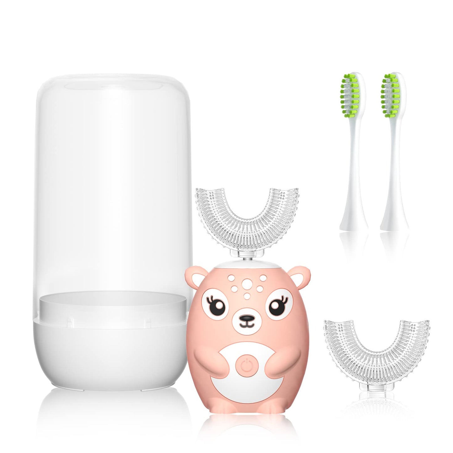 Kids U-Shaped Sonic Electric Toothbrush — Automatic, 6 Modes, 4 Heads, Cartoon Deer Design