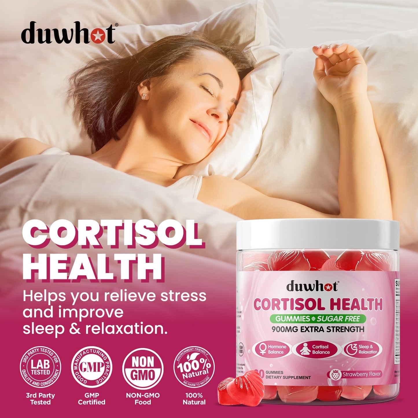 duwhot Cortisol Gummies – 15-in-1 Lower Cortisol Support for Women, 60 Gummies