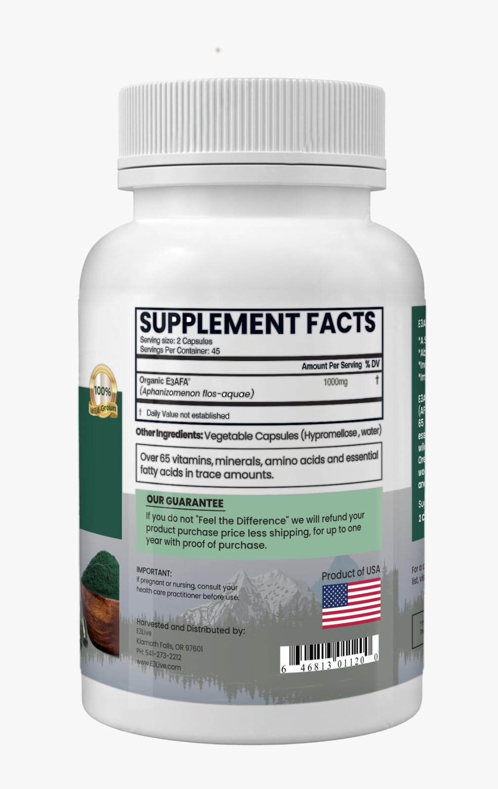 E3LIVE E3AFA 90ct (500mg)… – Organic AFA Blue-Green Algae | Energy, Mood & Immune Support