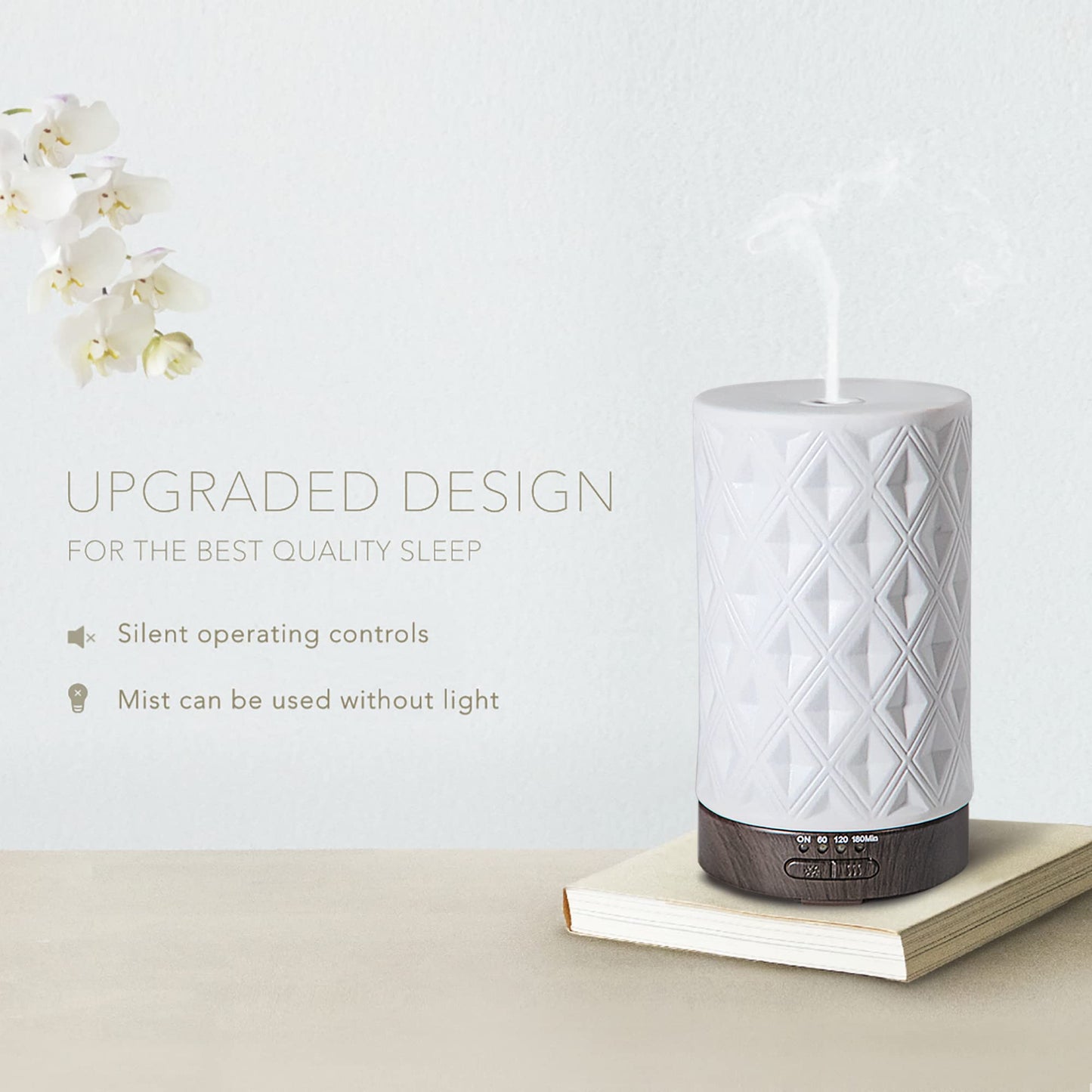 Earnest Living Ceramic Essential Oil Diffuser 100ml – 4 Timers, Auto Off, Night Lights