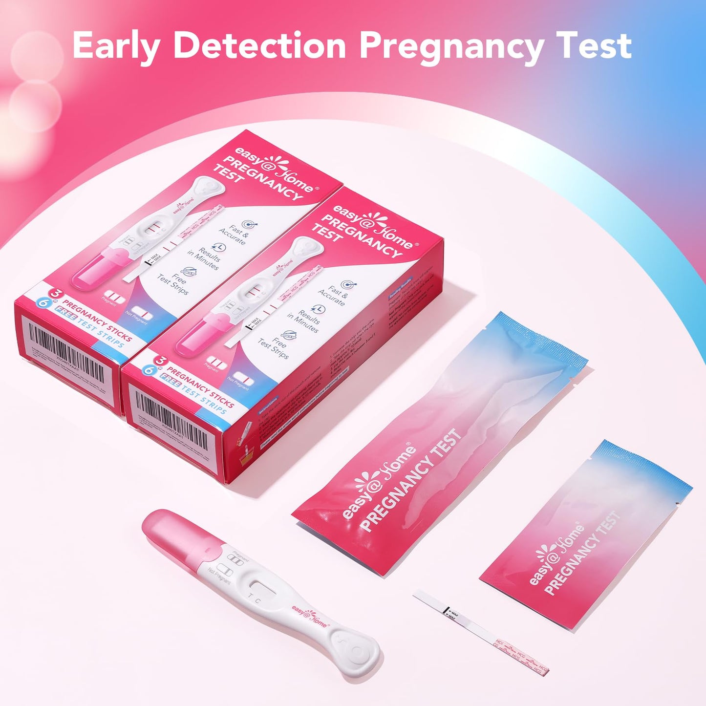 Easy@Home Pregnancy Test Sticks – Early Detection & At-Home Accuracy (6 Sticks + 12 Strips)