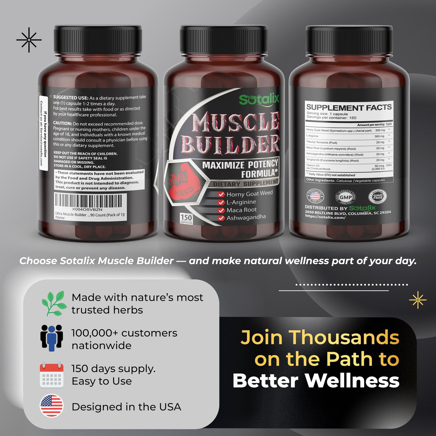 Ultra Muscle Builder Supplement – L-Arginine & Tribulus, 150 Capsules