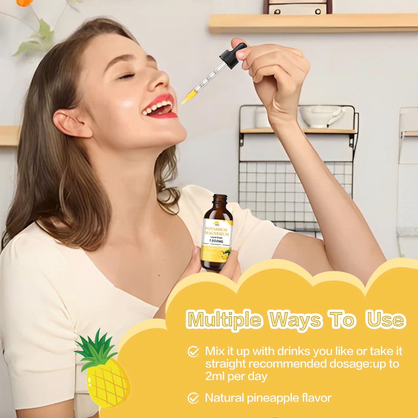Potassium Magnesium Citrate Liquid Drops – Pineapple Flavor, 2 fl oz, 1000mg Mg