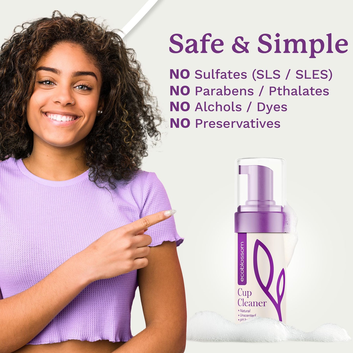 EcoBlossom Menstrual Cup Cleaner – Unscented Foaming Sterilizer (3.4 oz)