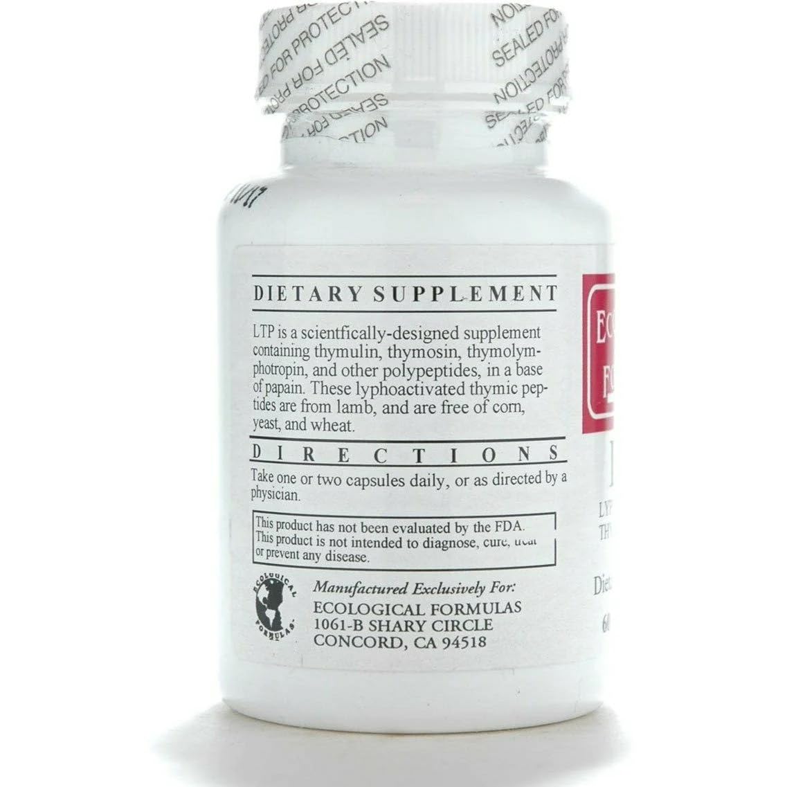 Ecological Formulas LTP 600 mg 60 Caps | Thymic Peptide Dietary Supplement