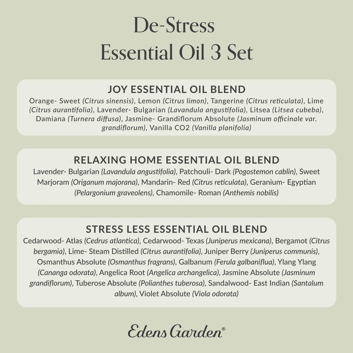 Edens Garden De-Stress Essential Oil Set – 3 x 10 ml, 100% Pure Therapeutic Grade