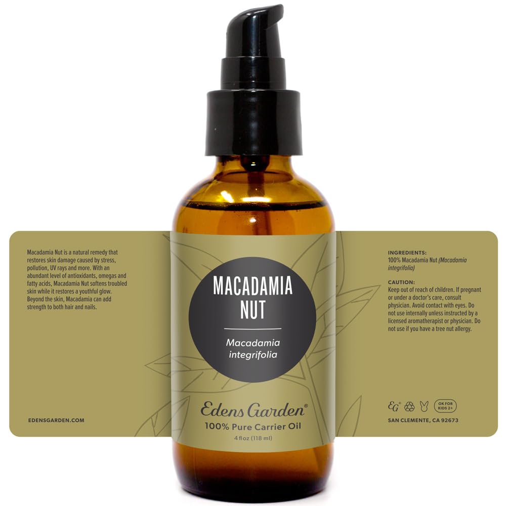 Edens Garden Macadamia Carrier Oil - 100% Pure, Cold-Pressed, Hexane Free