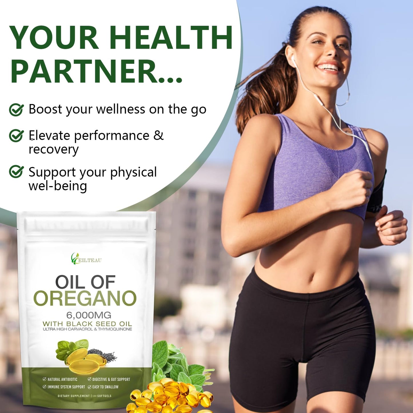 EILTEAU Oil of Oregano with Black Seed Oil - 6000mg Oregano Oil Capsules | Non-GMO, Gluten Free