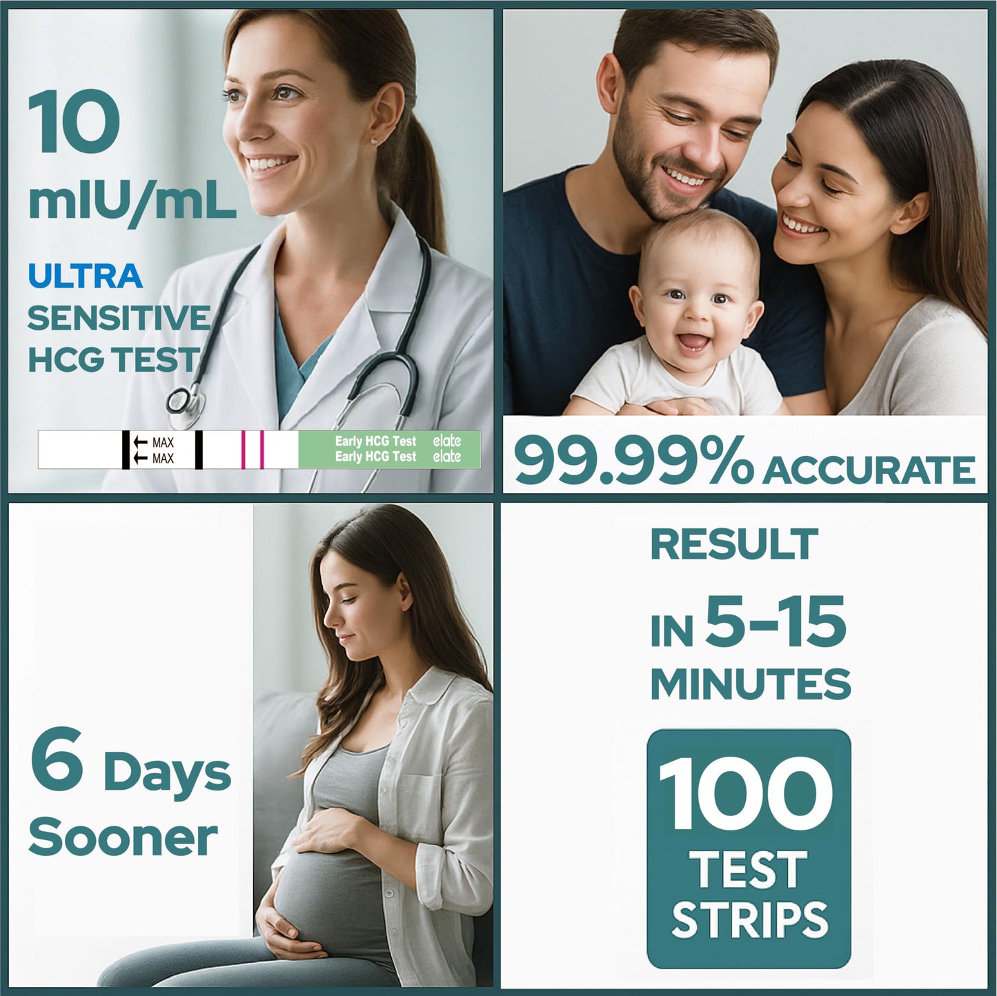 Elate Early Detection Pregnancy Test Strips – 6 Days Early, 100 Count