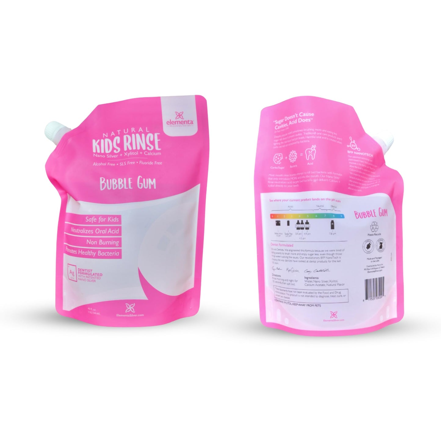 Elementa Silver Nano Xylitol Mouth Wash Refill Pack - 40 oz | Dentist Formulated, Fluoride Free (Bubble Gum)