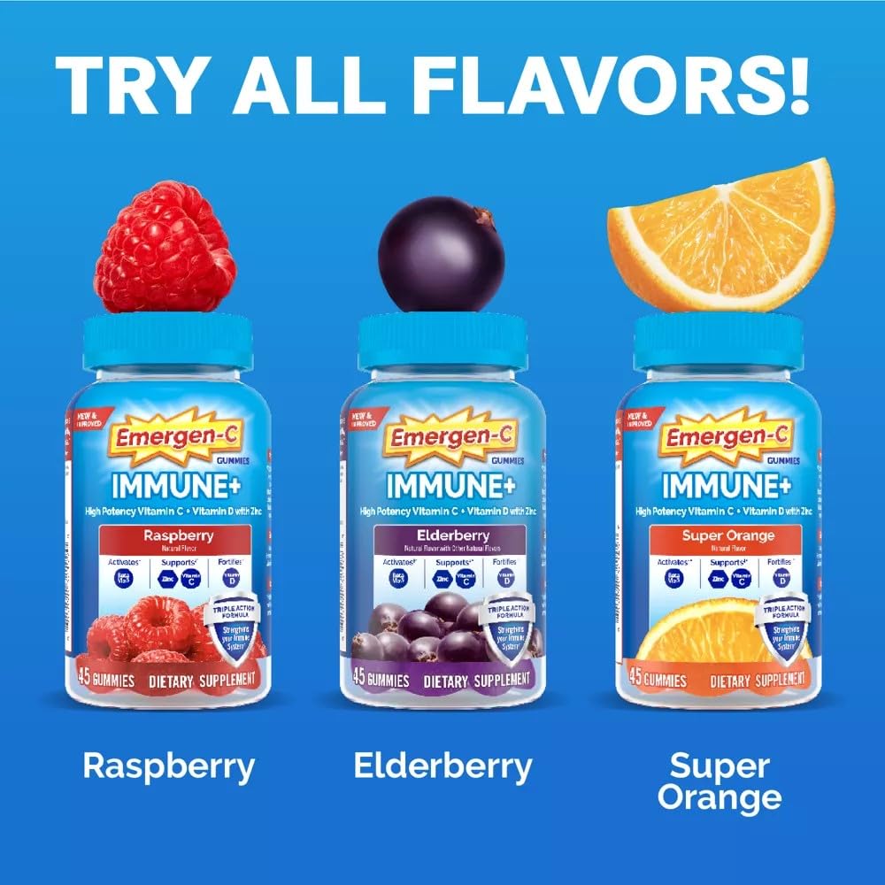 Emergen-C Immune+ Gummies Elderberry - 750 mg Vitamin C, Vitamin D, Zinc (36 ct)