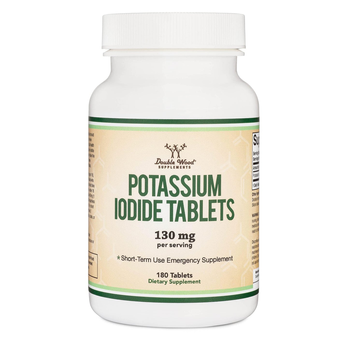 Potassium Iodide 130 mg Tablets – 180 Count Emergency Use for Exposure – 3 Month Supply | Double Wood Supplements