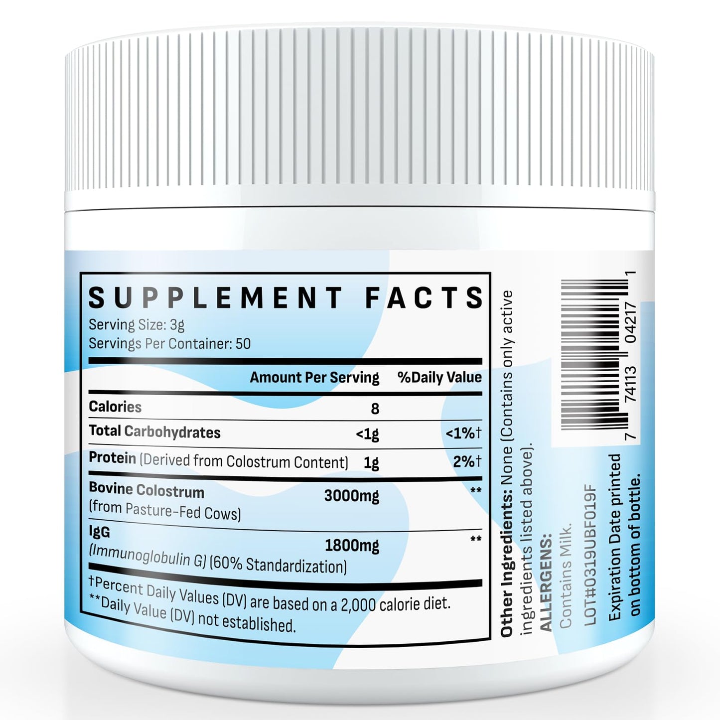Energetic Bovine Colostrum Supplement Powder – 60% IgG, 3000 mg, 50 Servings, Unflavored – Gut & Immune Support