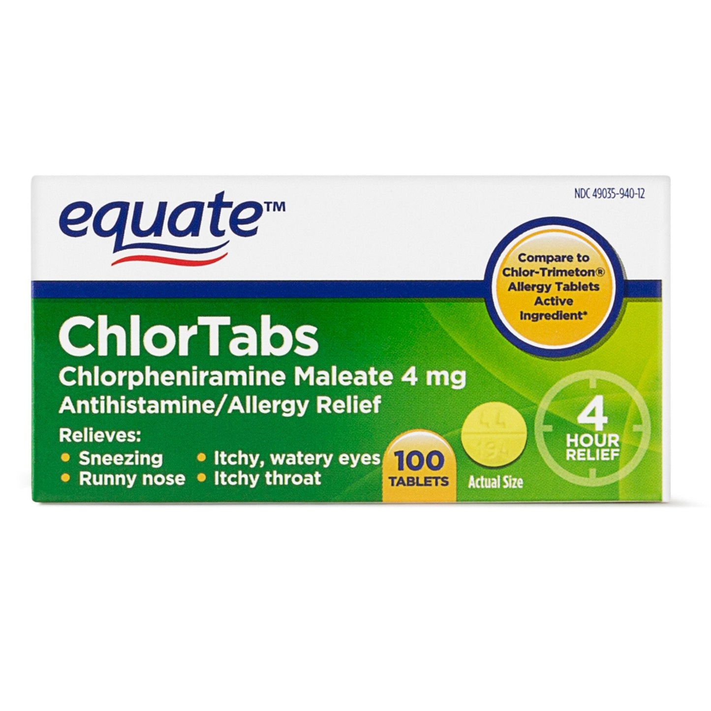 Equate Chlortabs Antihistamine Tablets (100 ct) – Quick Allergy Relief