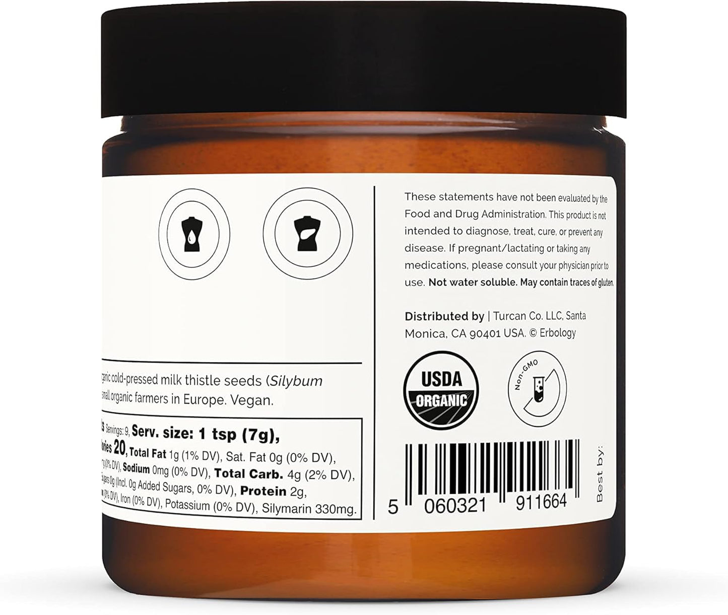 Erbology Organic Milk Thistle Powder 2.1 oz – 180 mg Silymarin per Serving