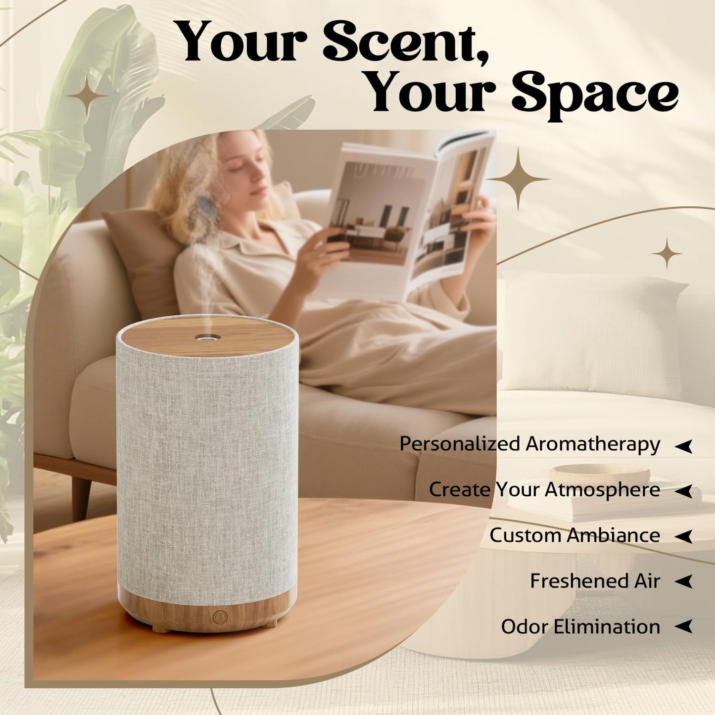 Fabric Cover Essential Oil Diffuser 120ml – SNOWSEN, 8 LED Lights, Auto Off
