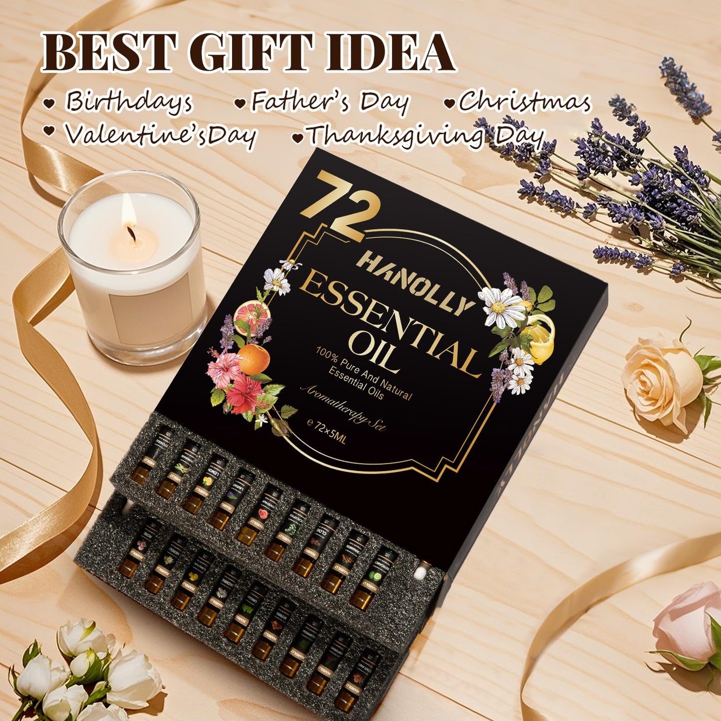 72-Piece Essential Oils Set - Pure Aromatherapy Oils 5ml Gift Box