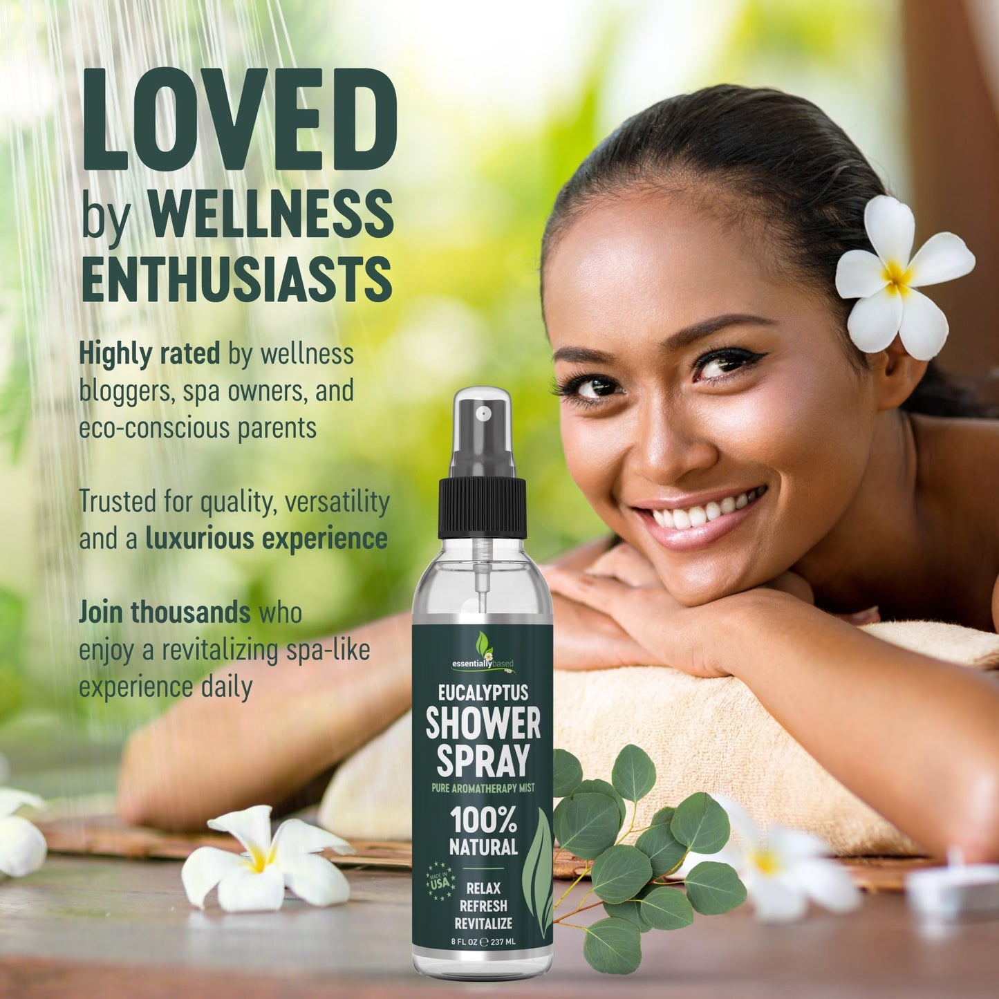 EssentiallyBased Eucalyptus Shower Spray 8oz – 100% Pure Organic