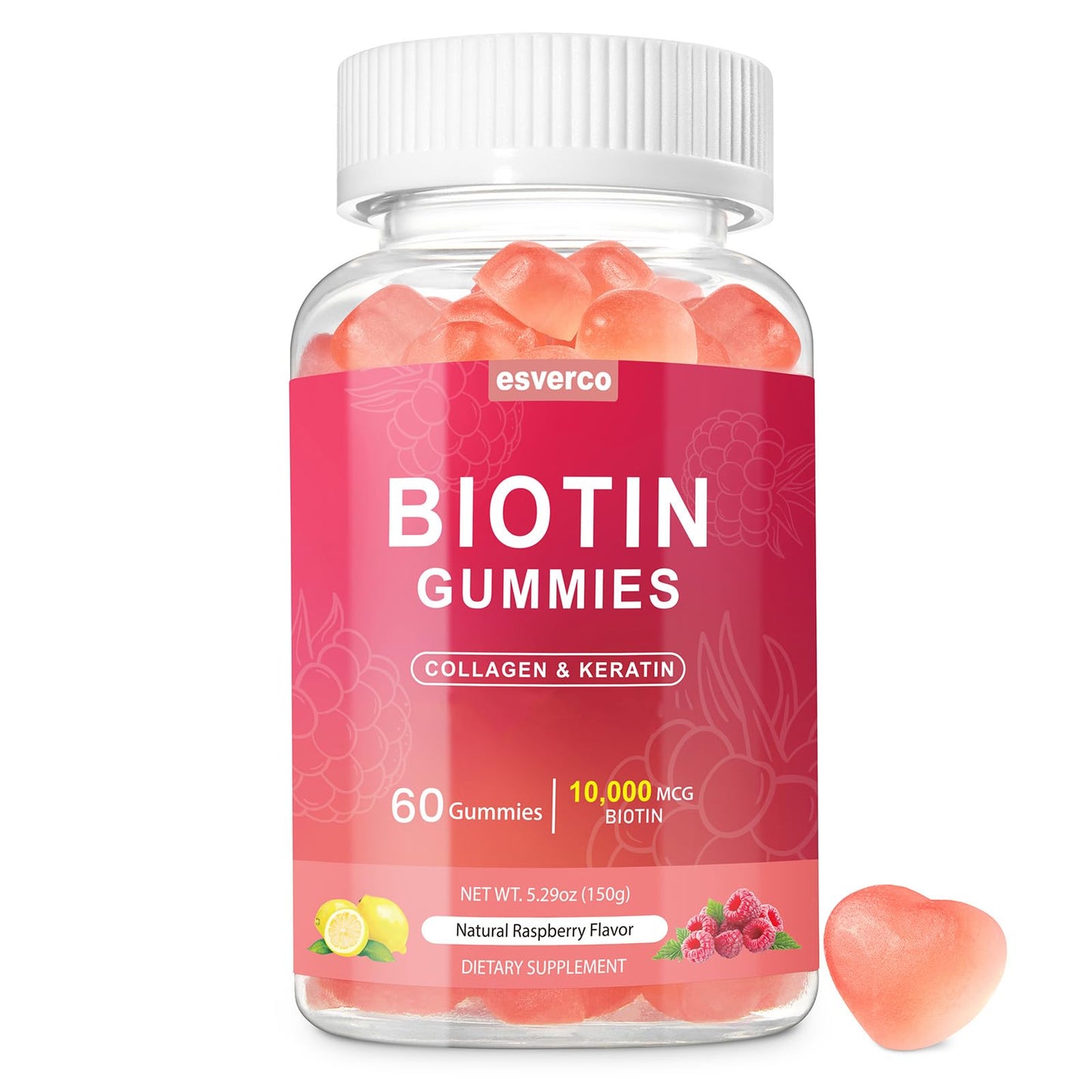 Esverco Biotin 10000mcg Keratin Collagen Gummies – Hair & Nails Support
