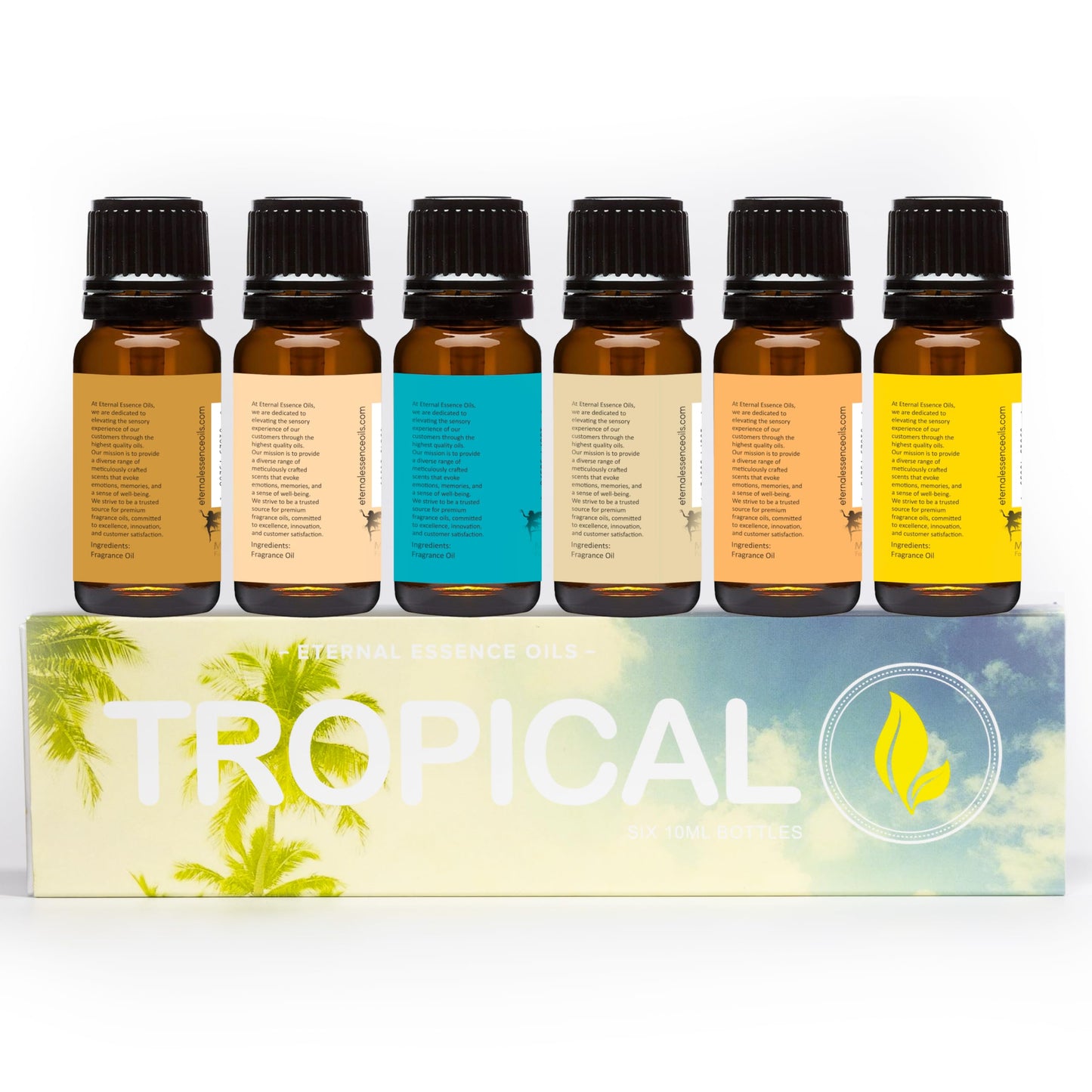 Eternal Essence Oils Tropical Set – 6 x 10ml Fragrance Oils (Coconut Cream, Bay Rum, Pina Colada, Tahitian Vanilla, Ocean Breeze, Pineapple)