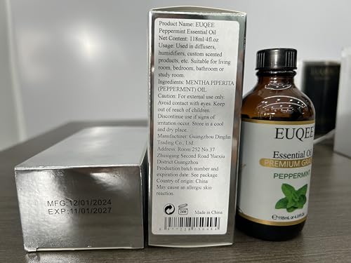 EUQEE Peppermint Essential Oil 118 ml – Pure Peppermint Oil with Glass Dropper