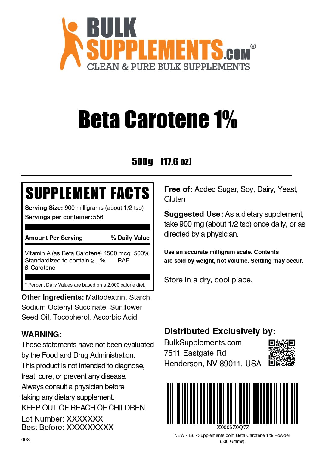 BulkSupplements Beta Carotene Powder – Vitamin A Support, Immune & Vision, 900mg/Serving, 500g BritishVita | Premium UK Vitamins & Wellness Supplements