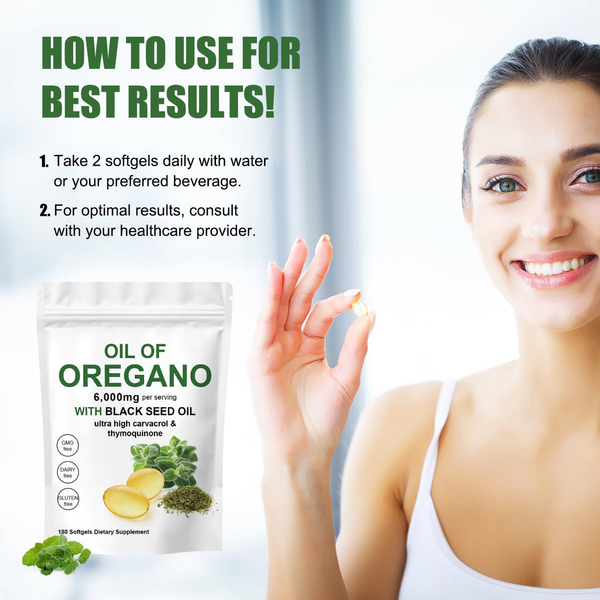 Eyowea Oil of Oregano with Black Seed Oil - 2 in 1, 6000mg Capsules, Non-GMO & Gluten Free, 180 Count BritishVita | Premium UK Vitamins & Wellness Supplements