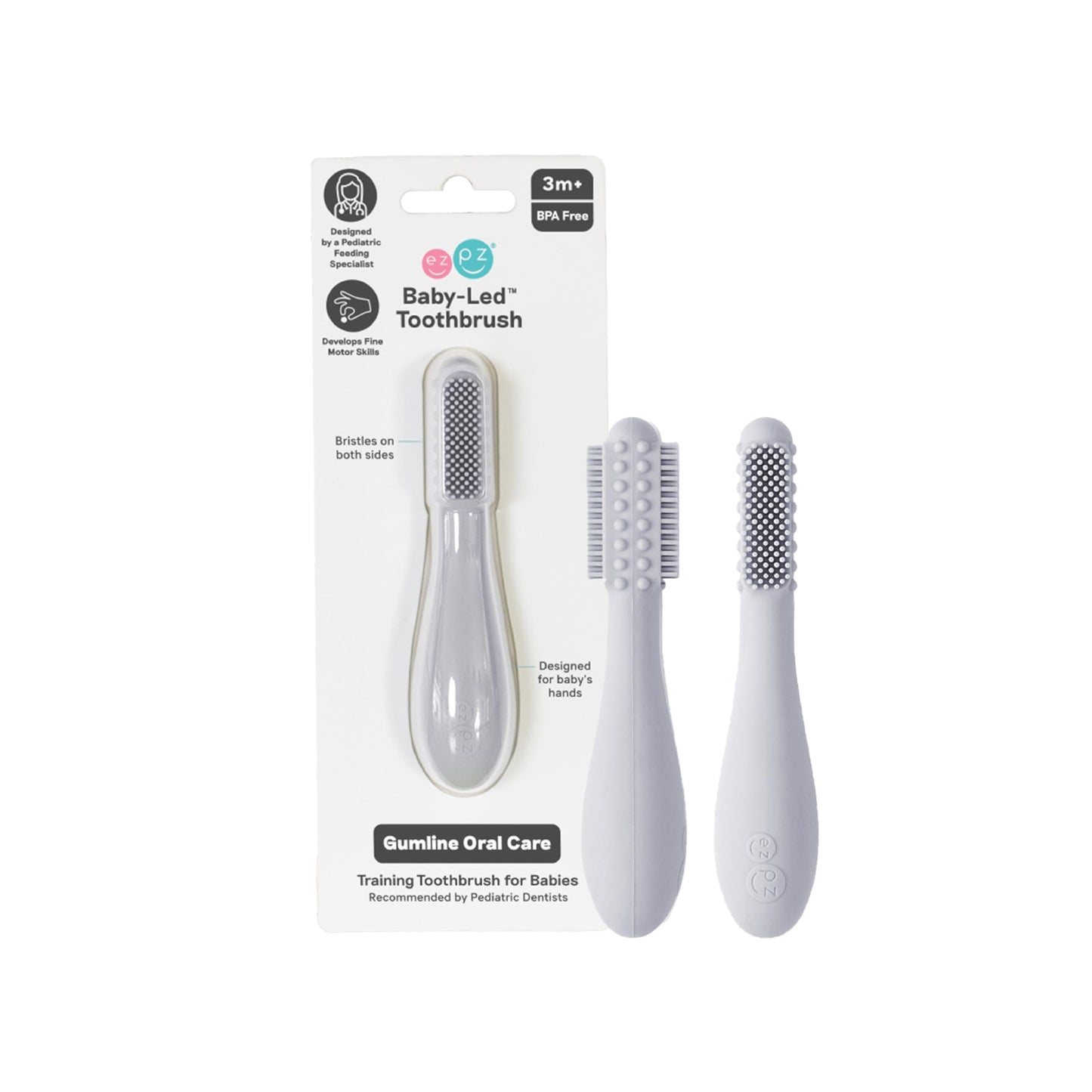 ezpz Baby-Led Toothbrush (Blush) - 3 Months+ | 100% Silicone Infant Toothbrush with Sensory Bumps