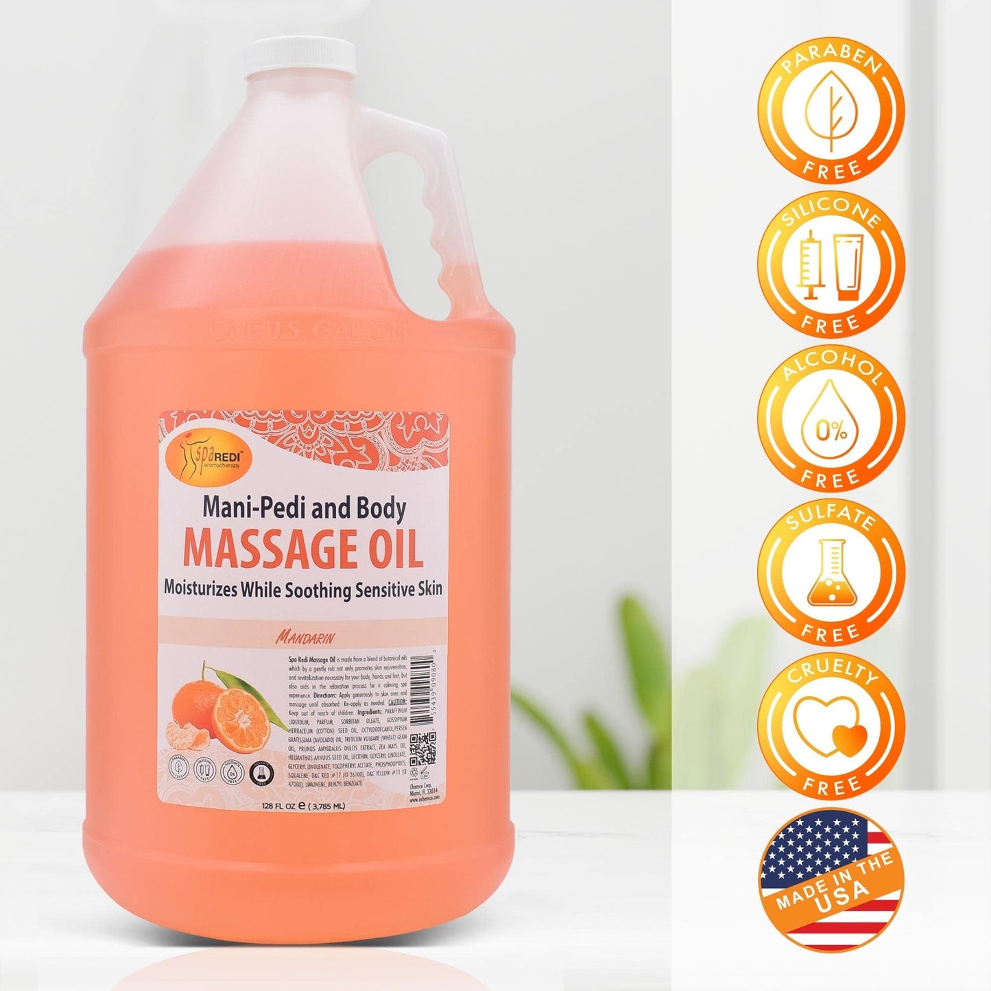 SPA REDI Mandarin Scented Massage Oil 128 Oz – Full Body Massage