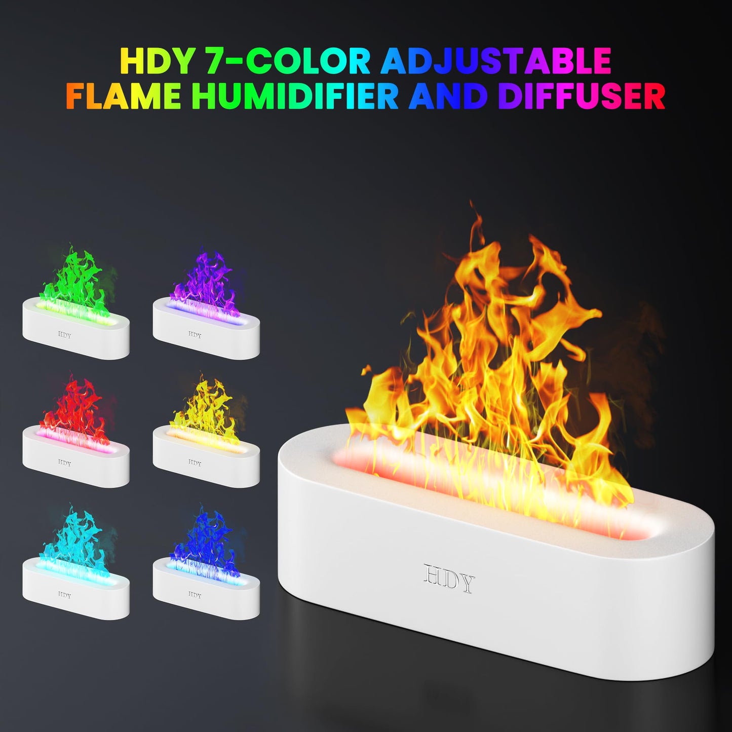 Flame Essential Oil Diffuser 150ml | 7 Color Lights, Timer & Auto Shut-Off (White)