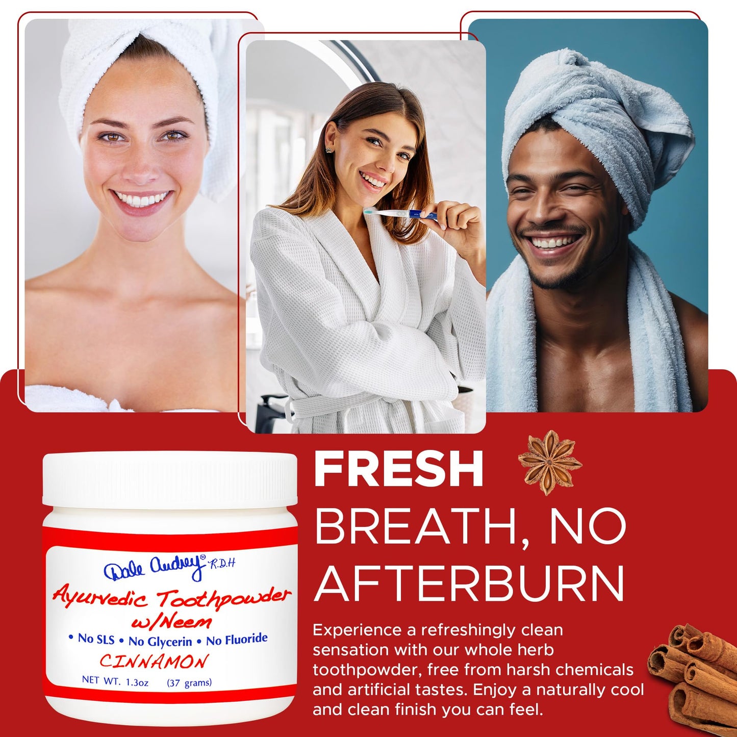 Ayurvedic Remineralizing Tooth Powder - Cinnamon Flavor for Sensitive Teeth | Organic Gum Health & Bad Breath Care | 1.3 Oz