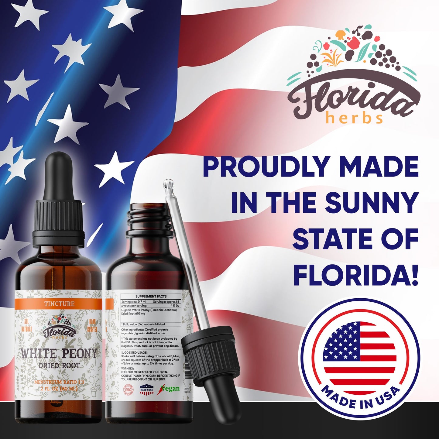 Florida Herbs White Peony Tincture - Organic Paeonia Lactiflora Extract, Non-GMO, 2 oz