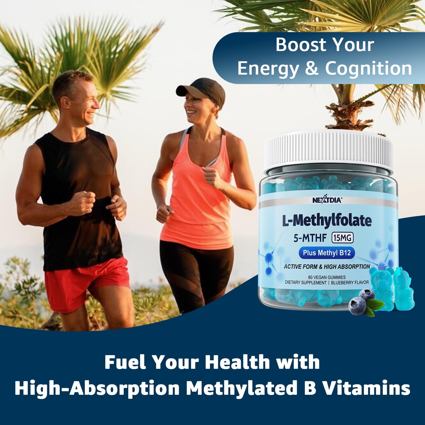 L-MethylFolate 15mg & Methyl B12 Gummies - Active 5-MTHF, Vegan, 60 Count