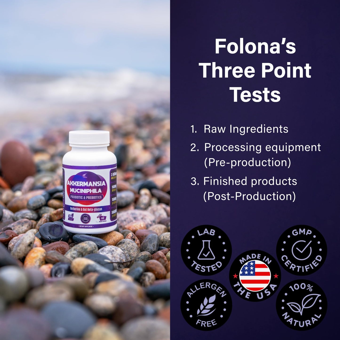 FOLONA Akkermansia GLP-1 Probiotic with Berberine & Beta-Glucan – Delayed-Release, 60 Capsules