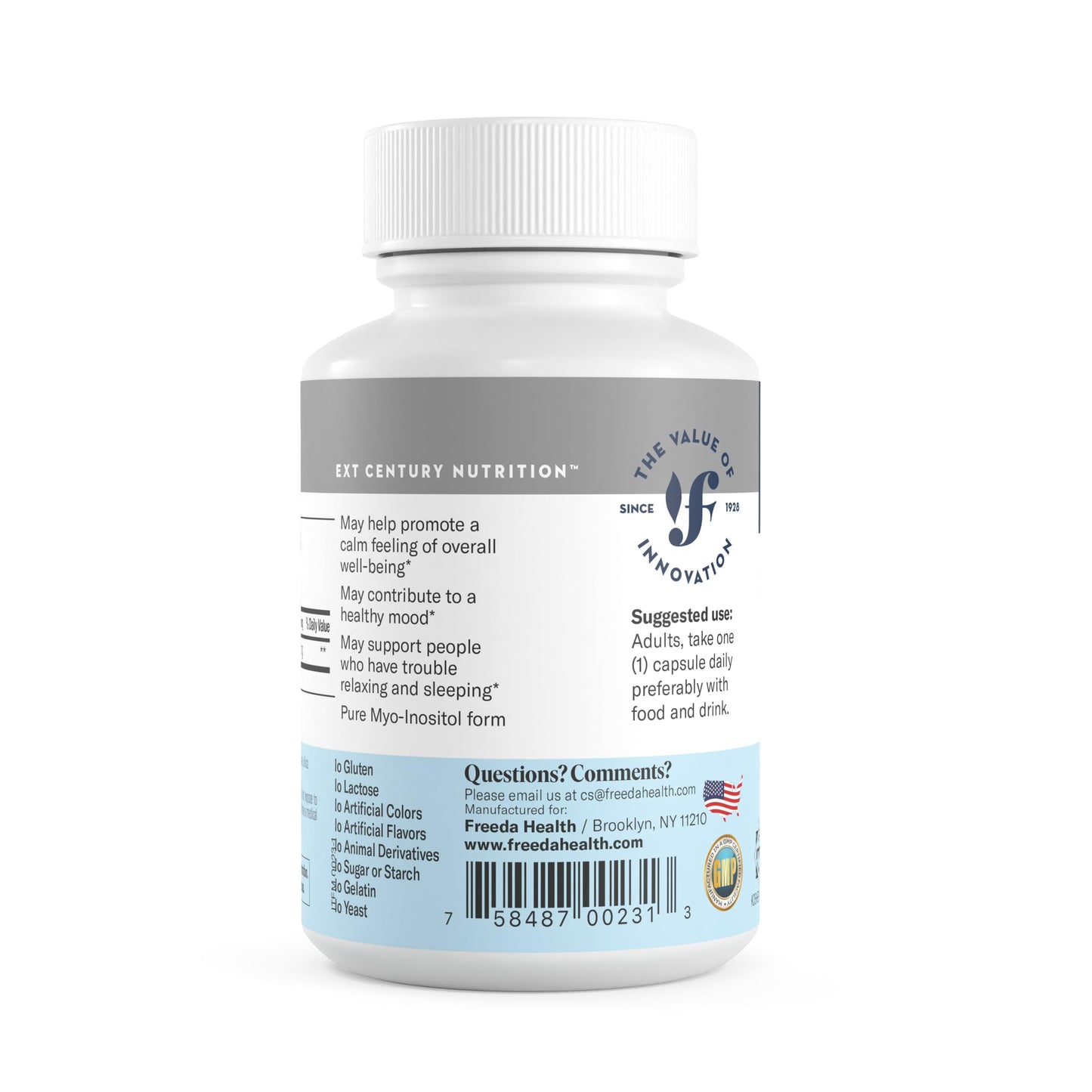 FREEDA Pure Inositol Capsules | Myo-Inositol for Hormonal Balance, Mood Support & Sleep | Kosher, Vegetarian, Made in USA - 100 Count