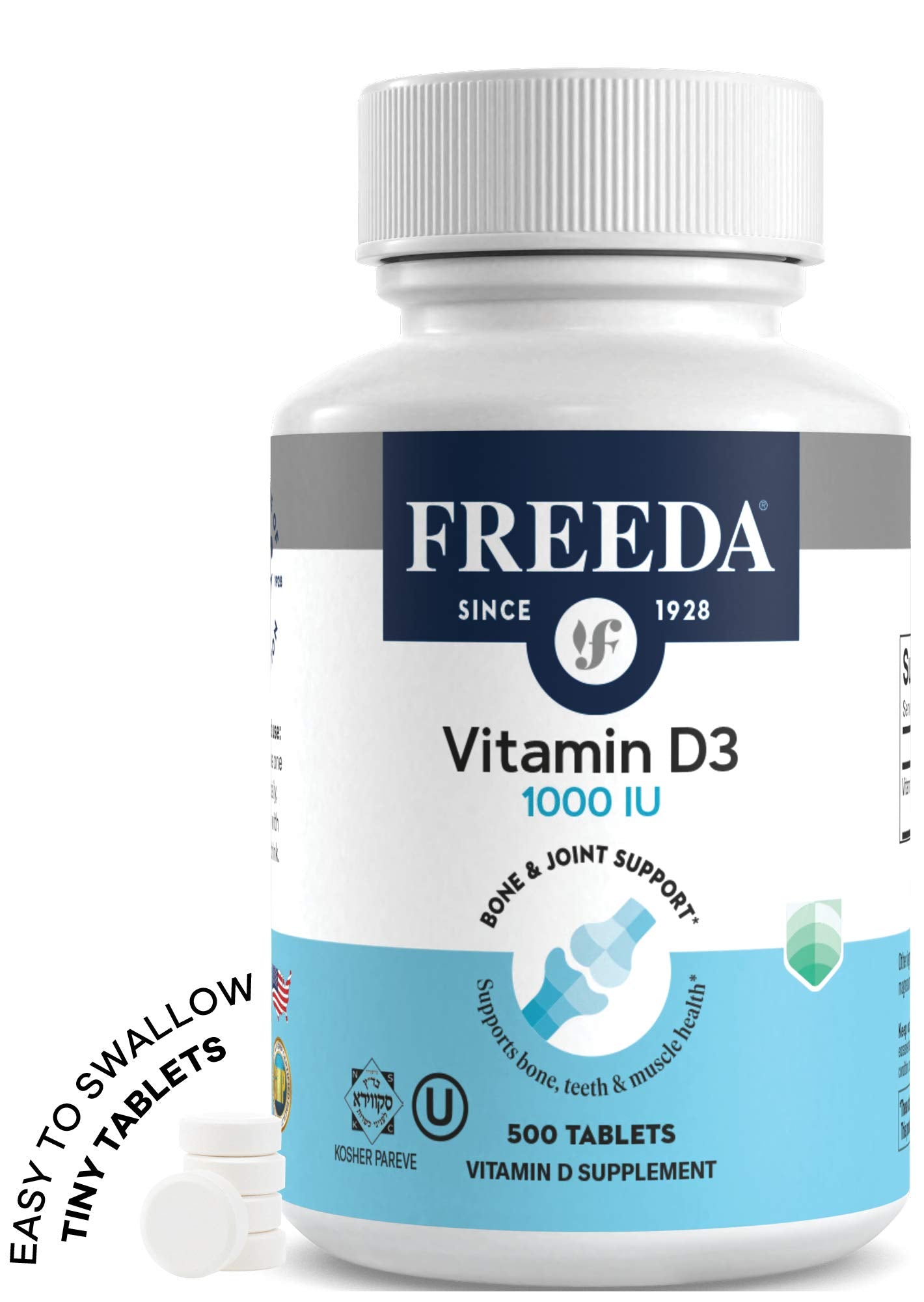FREEDA Vitamin D3-1000 IU | Kosher High-Potency D3 Tablets (500 Count)
