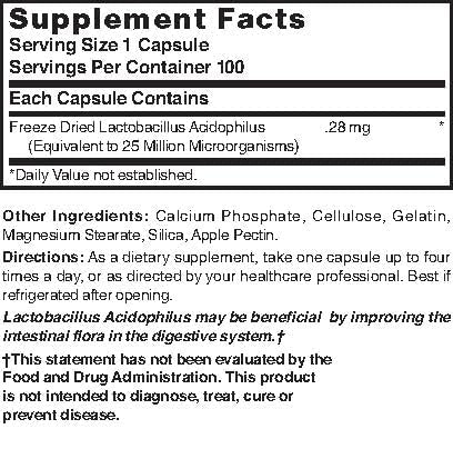 Freeze Dried Lactobacillus Acidophilus 100 Caps | Nature's Blend