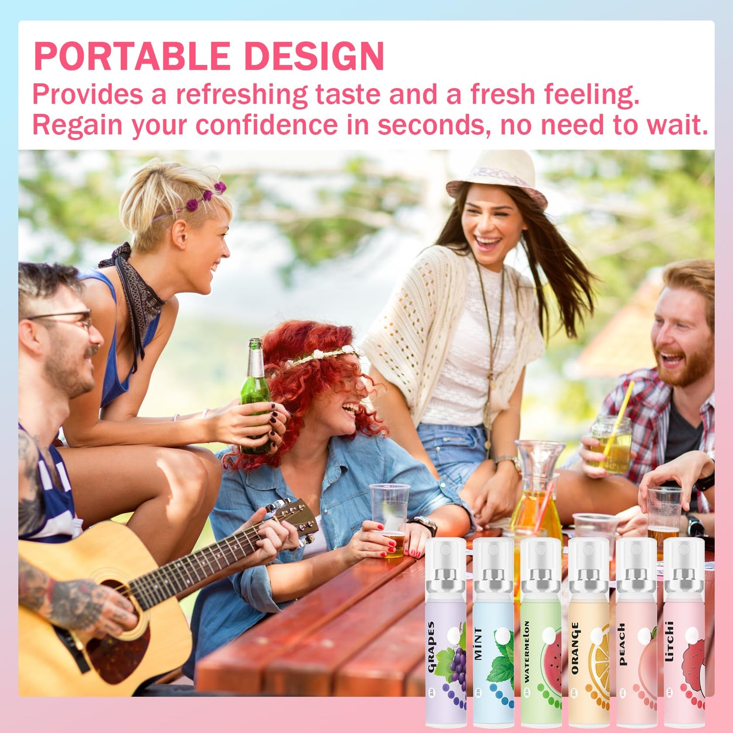 6PCS Fresh Breath Spray Set - Fruity Mouth Fresheners (Mint, Peach, Orange, Watermelon, Grape, Lychee)