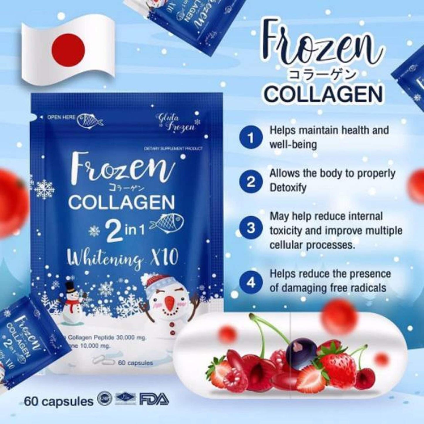 Frozen Collagen 2 in 1 – Premium Collagen Peptide & L-Glutathione, 60 Capsules