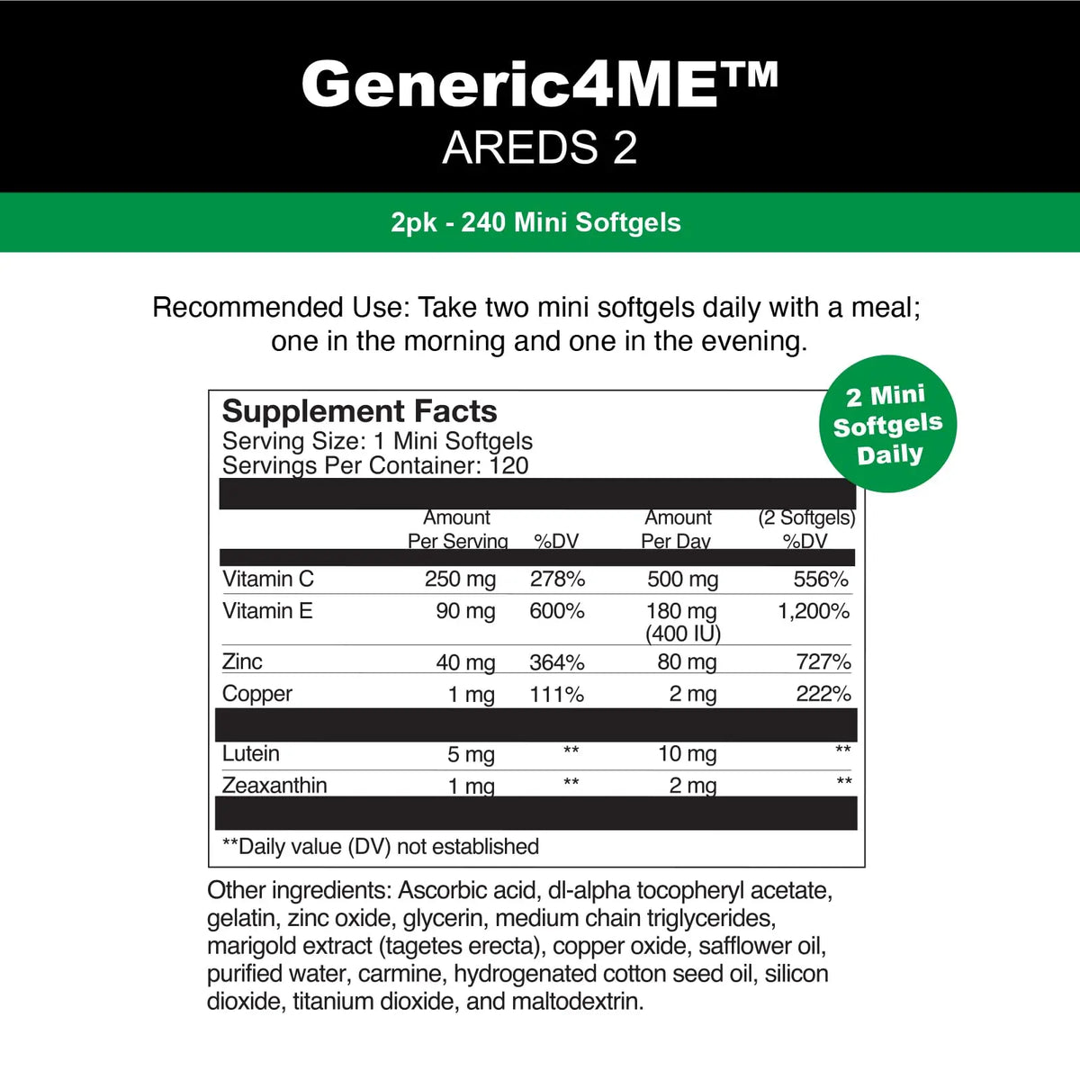 Generic4ME AREDS 2 SoftGels – 240 Mini Softgels for Eye Health Support BritishVita | Premium UK Vitamins & Wellness Supplements