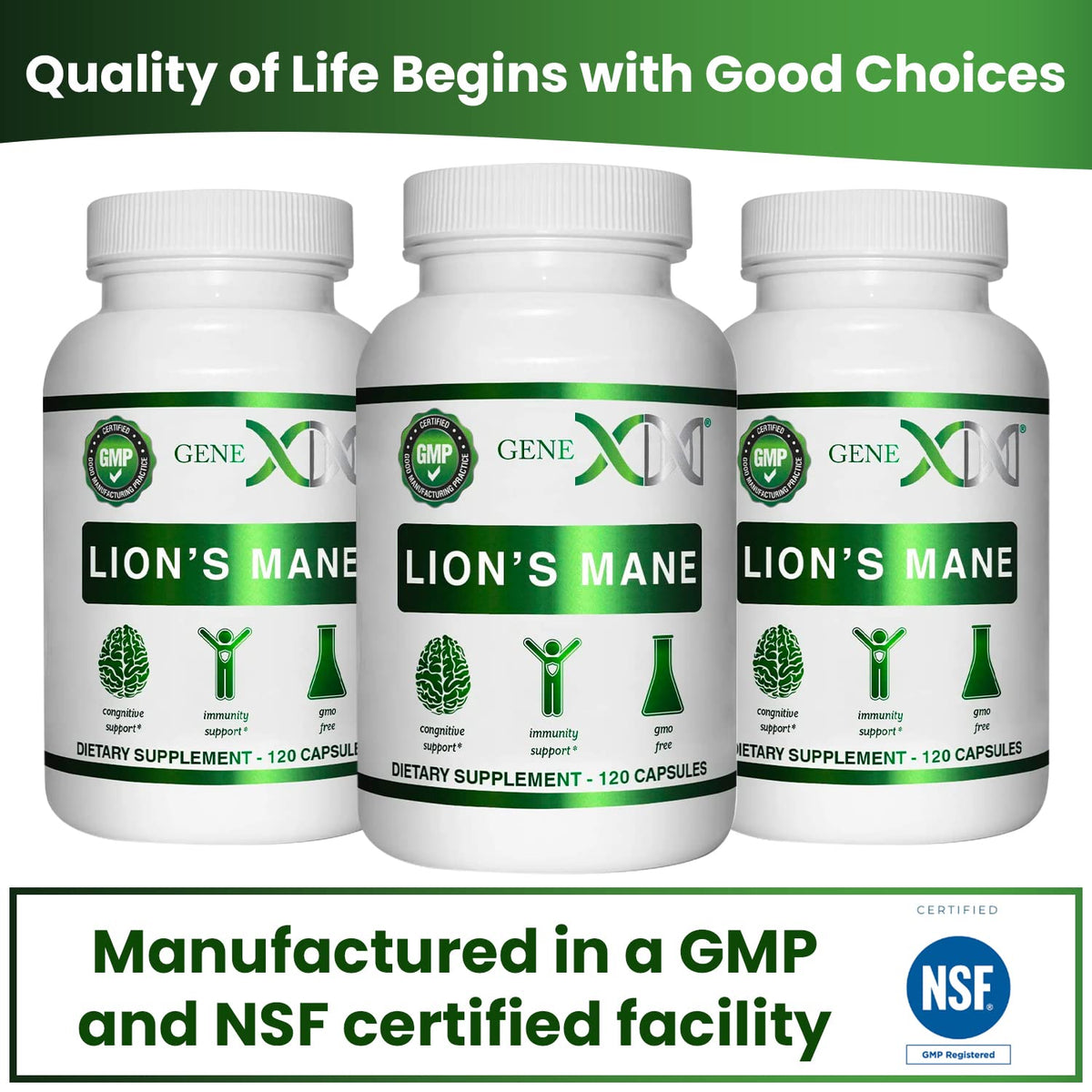 Genex Formulas Lions Mane Supplement 3 Pack - 1000mg per Serving | Nootropics for Focus, Mental Clarity, Natural Energy | 360 Capsules BritishVita | Premium UK Vitamins & Wellness Supplements