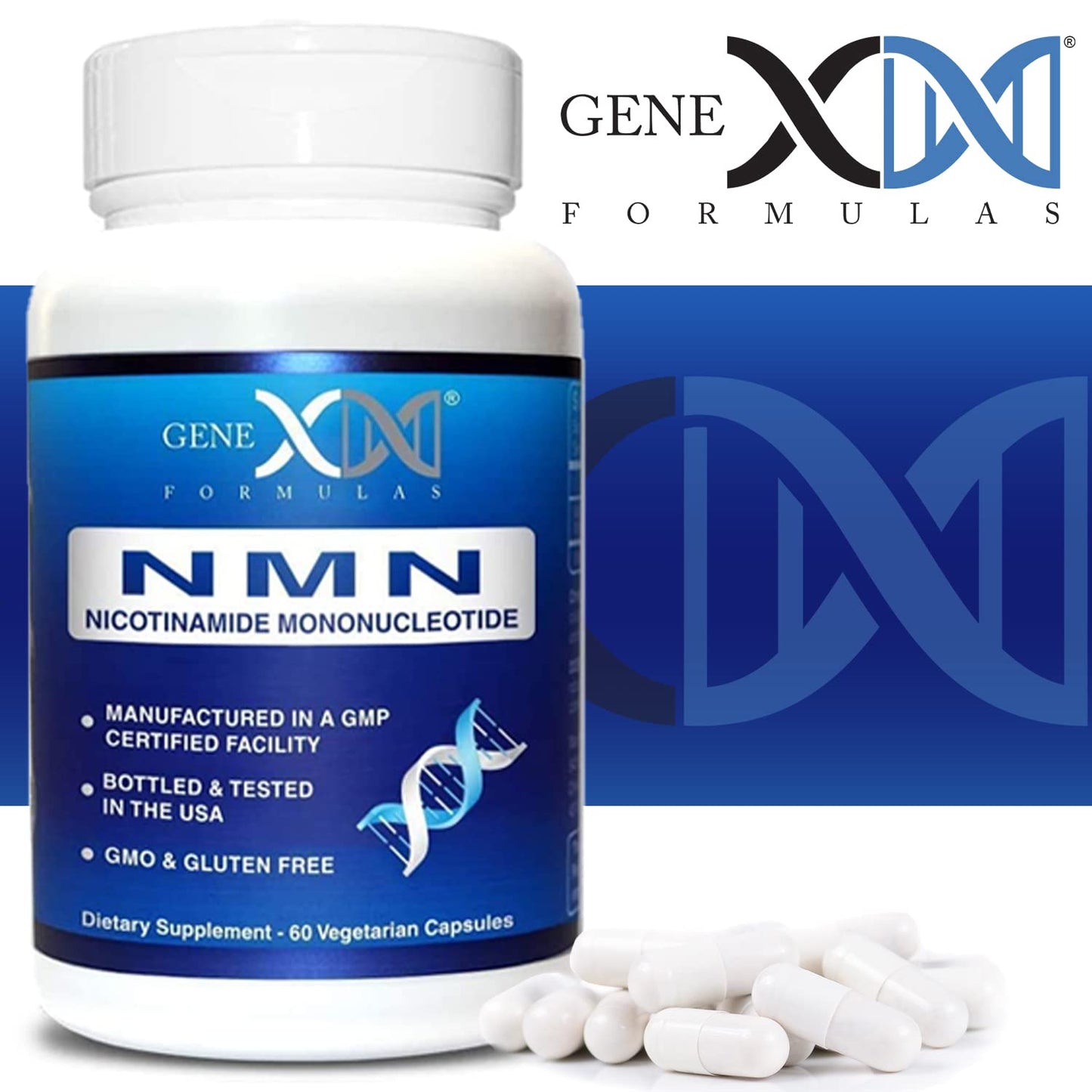 Genex Formulas NMN 250mg - 60 Capsules | 99% Pure NMN for NAD Support, DNA Repair & Healthy Aging | GMP Certified