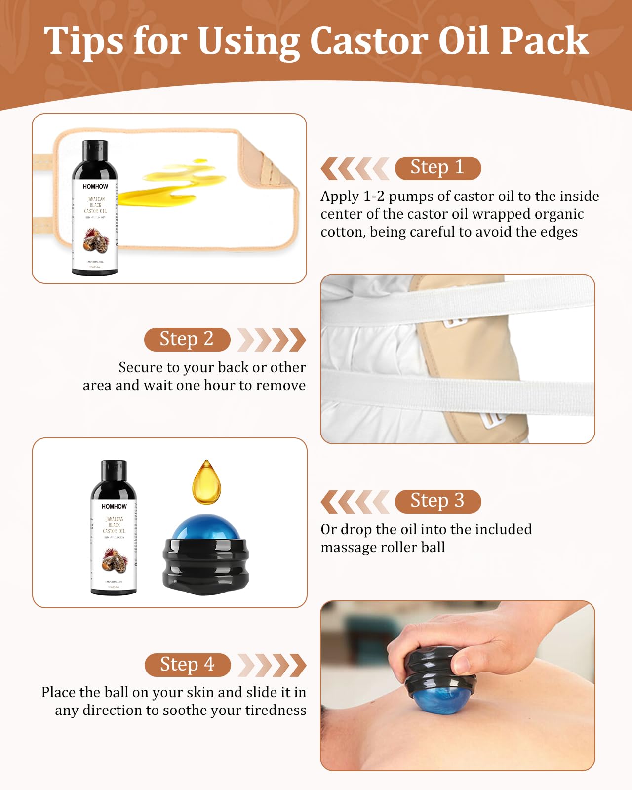 Castor Oil Pack Wrap + Organic Castor Oil (8oz) - Reusable Body Packs