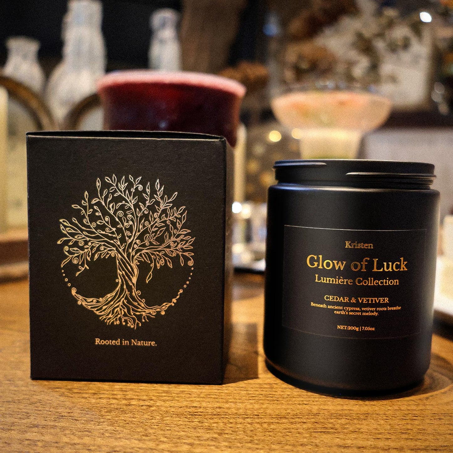 Cedarwood & Vetiver Soy Candle – Luxury Handcrafted Black Jar (7.05 oz, 42-Hour Burn)