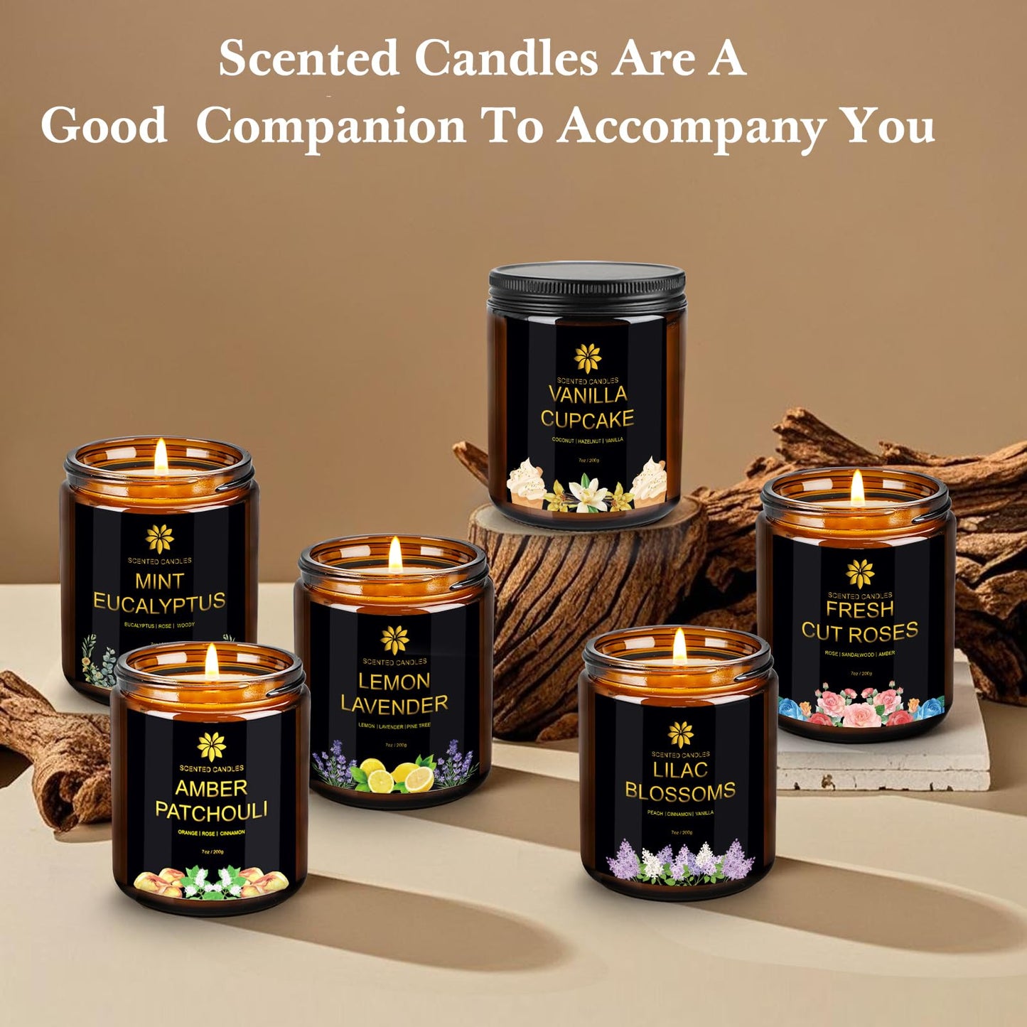 Scented Candles Set for Home - 6 Pack Soy Wax Aromatherapy (Lemon Lavender) | Up to 300 Hours
