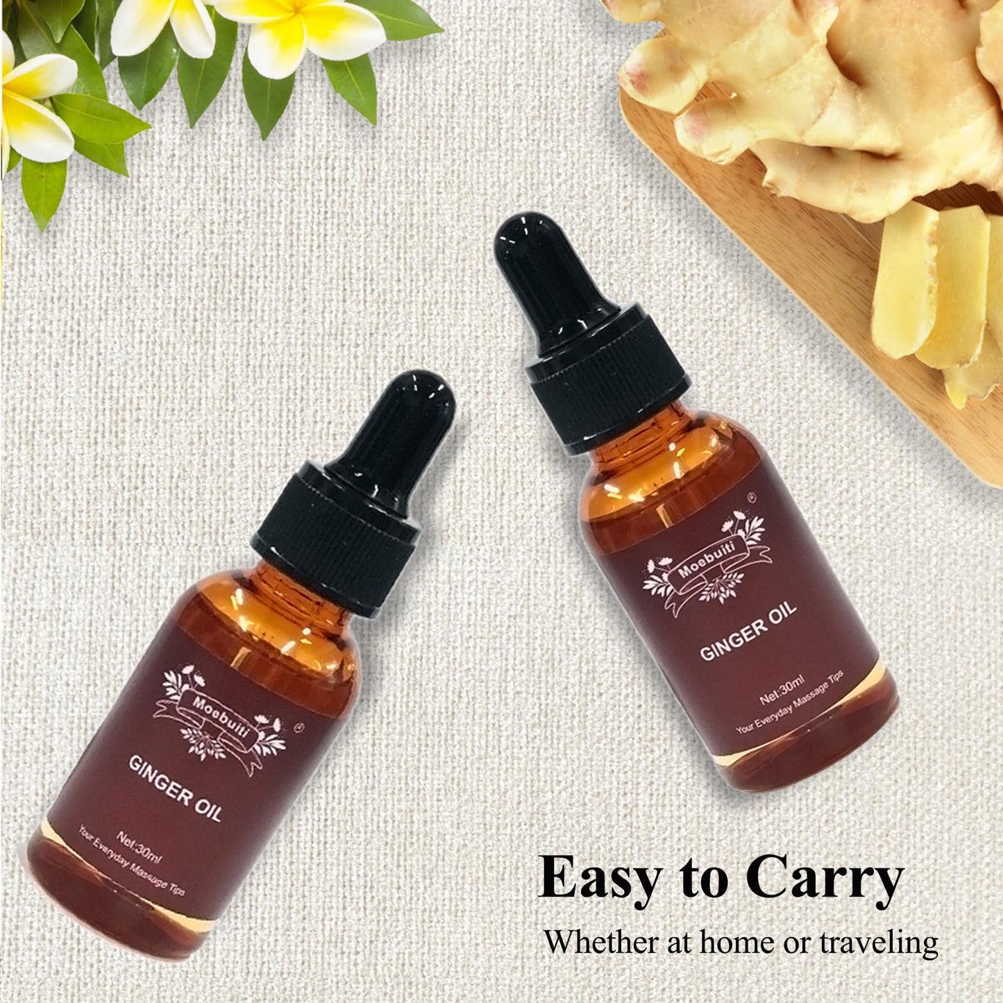 Ginger Oil – Pure Ginger Essential Oil (30ml x5) for Massage & Lymphatic Drainage