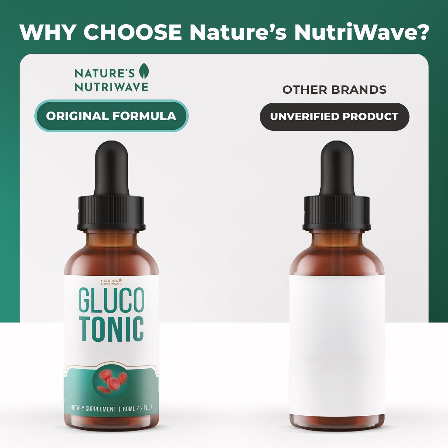 Nature's NutriWave GlucoTonic - Liquid Formula with Chromium & Herbal Extracts | 60ml, 60 Servings | Non-GMO
