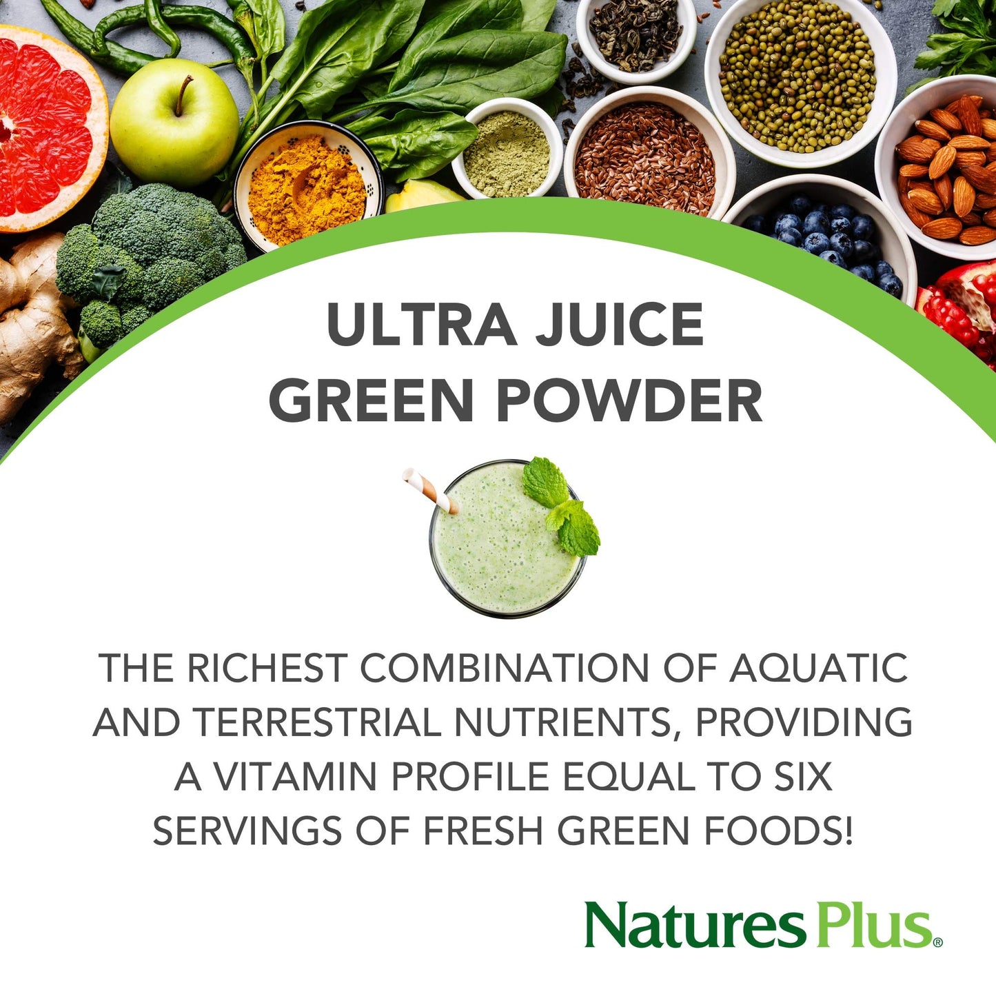 Natures Plus Ultra Juice Green Powder – Organic Green Drink (30 Servings)